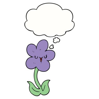 mutlu yüz ve düşünce balonu ile karikatür çiçek