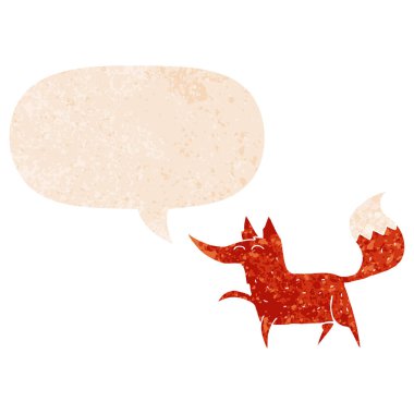 retro dokulu tarzda karikatür tilki ve konuşma balonu