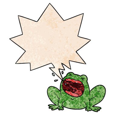 retro doku tarzında karikatür kurbağa bağırma ve konuşma balonu