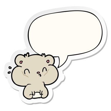 karikatür hamster ve tam yanak torbaları ve konuşma kabarcık etiket