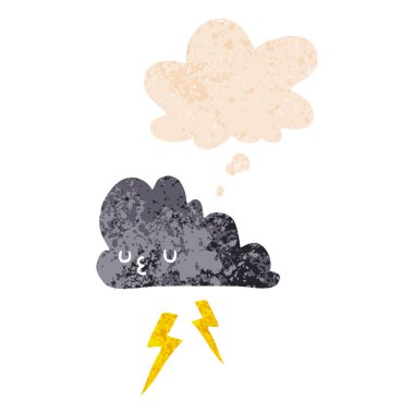 retro dokulu tarzı karikatür fırtına bulut ve düşünce balonu