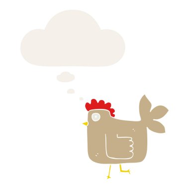 retro tarzında karikatür tavuk ve düşünce balonu