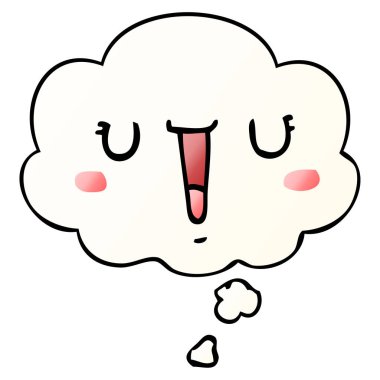 mutlu karikatür yüz ve pürüzsüz degrade tarzında kabarcık düşünce