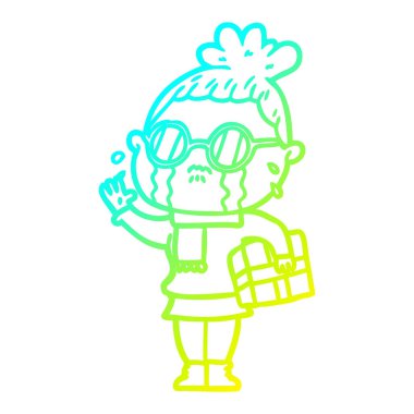 soğuk degrade çizgi çizim karikatür ağlayan kadın spectacl giyiyor