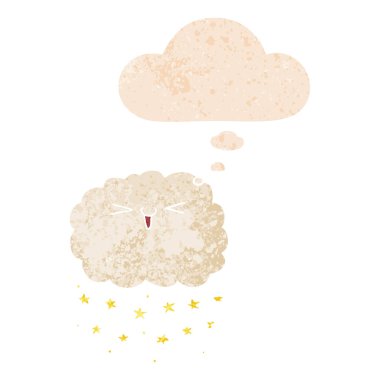 mutlu karikatür bulut ve retro dokulu tarzında düşünce balonu