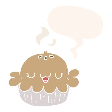 retro tarzında sevimli karikatür pasta ve konuşma balonu