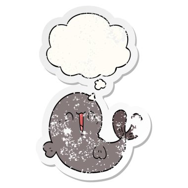 sevimli karikatür balina ve sıkıntılı bir yıpranmış sopa olarak kabarcık düşünce