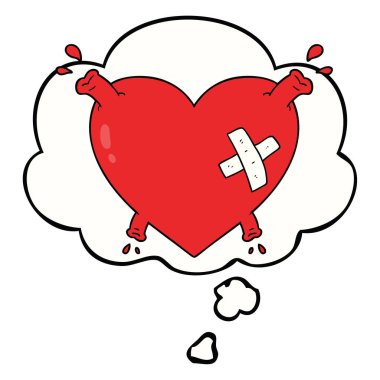 karikatür kalp kan ve düşünce balonu fışkırtma