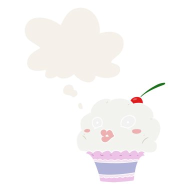 retro tarzında karikatür cupcake ve düşünce balonu