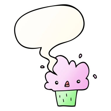 düzgün degrade tarzında karikatür cupcake ve konuşma balonu