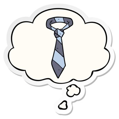 karikatür çizgili kravat ve baskılı bir etiket olarak kabarcık düşünce