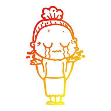 sıcak degrade çizgi çizim karikatür ağlayan yaşlı bayan