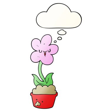 sevimli karikatür çiçek ve pürüzsüz degrade tarzında kabarcık düşünce
