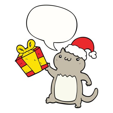 sevimli karikatür noel kedi ve konuşma balonu