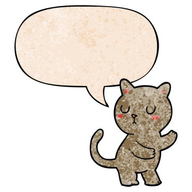 retro doku tarzında karikatür kedi ve konuşma balonu