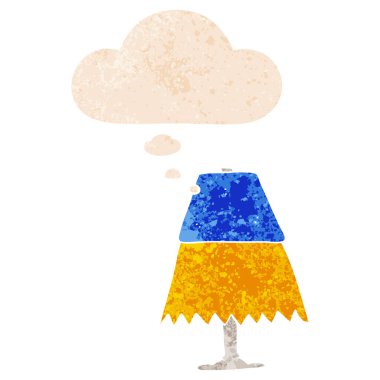 retro dokulu tarzda karikatür masa lambası ve düşünce balonu