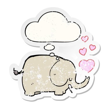 aşk kalpleri ve bir d olarak düşünce balonu ile sevimli karikatür fil