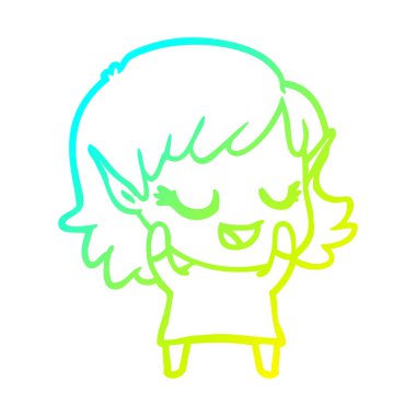 soğuk degrade çizgi çizim mutlu karikatür elf kız