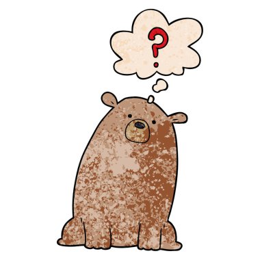 karikatür meraklı ayı ve grunge doku patter düşünce balonu