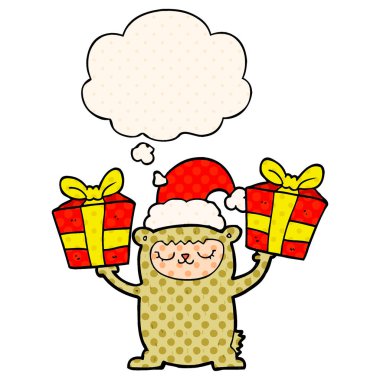 çizgi roman tarzında karikatür noel ayı sıcayı ve düşünce balonu