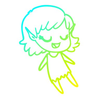 soğuk degrade çizgi çizim mutlu karikatür elf kız