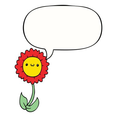 karikatür çiçek ve konuşma balonu