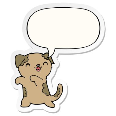 sevimli karikatür köpek yavrusu ve konuşma kabarcık etiket
