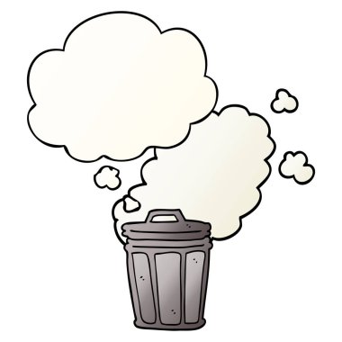 karikatür kokuşmuş çöp tenekesi ve pürüzsüz degrade kabarcık düşünce