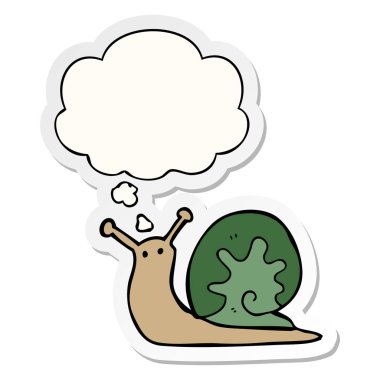 karikatür salyangoz ve baskılı bir etiket olarak düşünce balonu