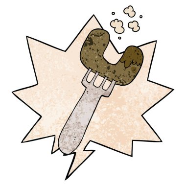 retro doku tarzında çatal ve konuşma balonu karikatür sosis