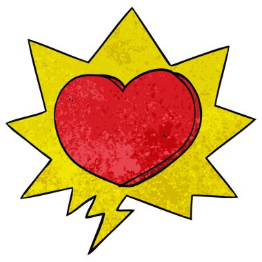 retro doku tarzında karikatür kalp ve konuşma balonu