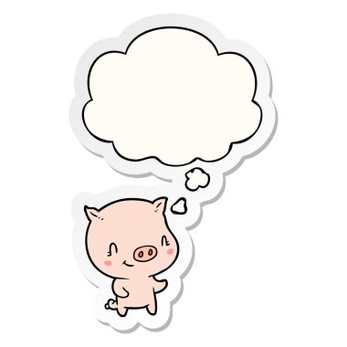 karikatür domuz ve basılı bir etiket olarak kabarcık düşünce