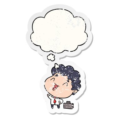 karikatür işadamı ve sıkıntılı yıpranmış stic olarak kabarcık düşünce