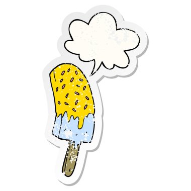 karikatür dondurma lolly ve konuşma balonu sıkıntılı etiket