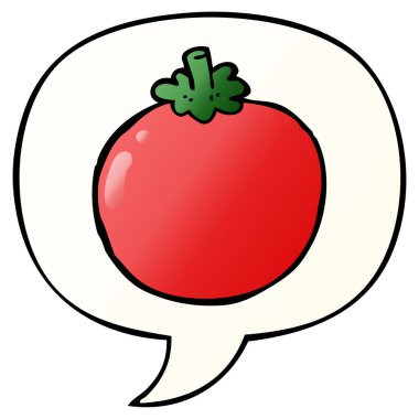 düzgün degrade tarzında karikatür domates ve konuşma balonu