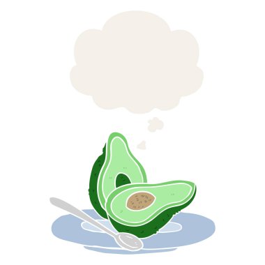 karikatür avokado ve retro tarzında düşünce balonu