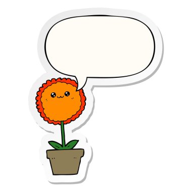 karikatür çiçek ve konuşma kabarcık etiket