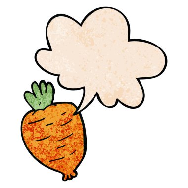 retro doku tarzında karikatür kök sebze ve konuşma balonu