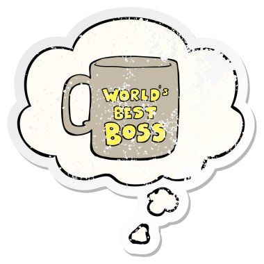 dünyanın en iyi patronu kupa ve sıkıntılı yıpranmış sti olarak kabarcık düşünce