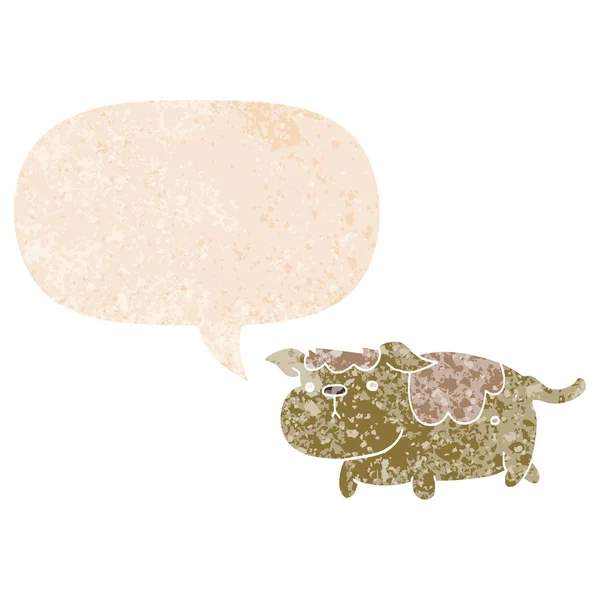 Dibujos animados de perro y la burbuja del habla en estilo retro texturizado — Vector de stock