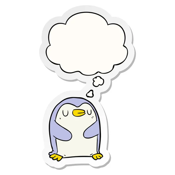 Cartoon pinguïn en dacht Bubble als een gedrukte sticker — Stockvector