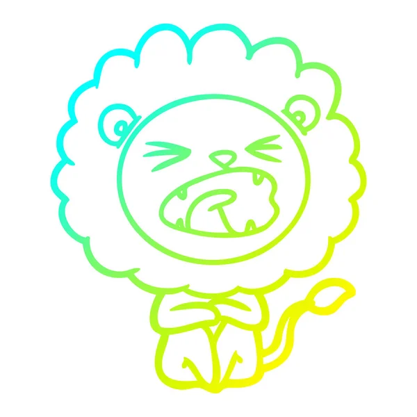 Froid gradient ligne dessin dessin animé en colère lion — Image vectorielle