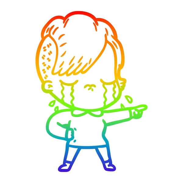 虹のグラデーションライン描画漫画泣く女の子 — ストックベクタ