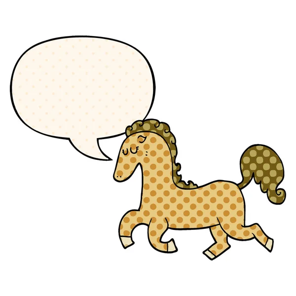 Мультяшний кінь біжить і говорить бульбашка в стилі коміксів — стоковий вектор