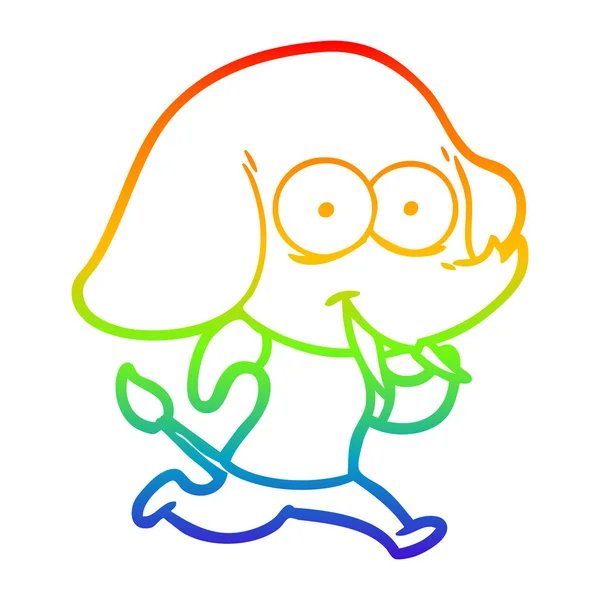 Linea gradiente arcobaleno disegno felice elefante cartone animato — Vettoriale Stock