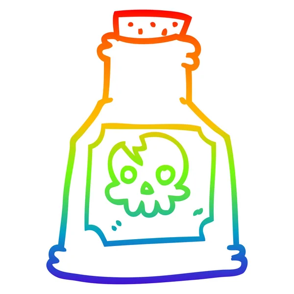 Línea de gradiente arco iris dibujo botella de veneno de dibujos animados — Vector de stock