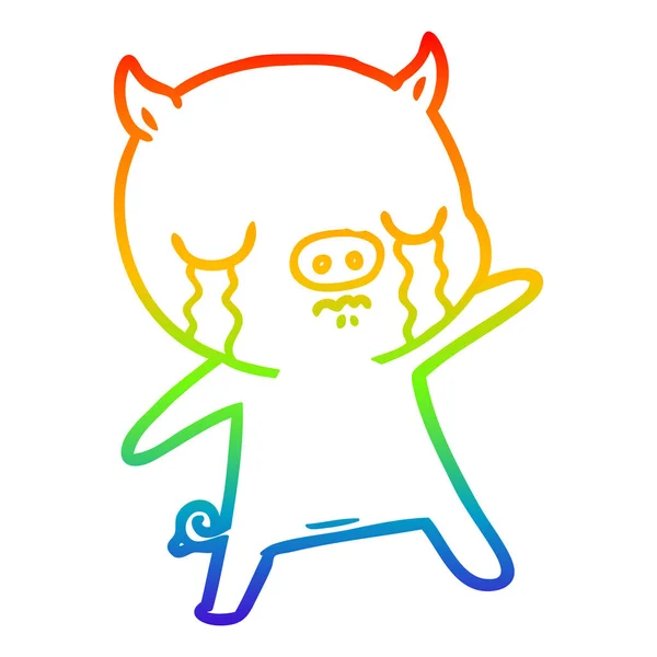 Rainbow gradient line drawing cartoon pig crying — Stock Vector