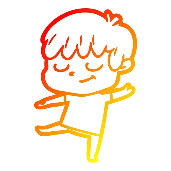Línea de gradiente caliente dibujo dibujos animados niño feliz — Vector de stock