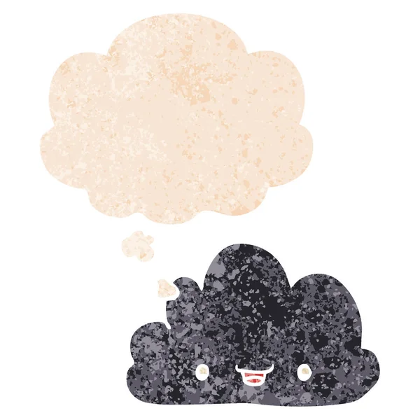 Happy cartoon cloud and thought bubble in retro textured style - Stok Vektor