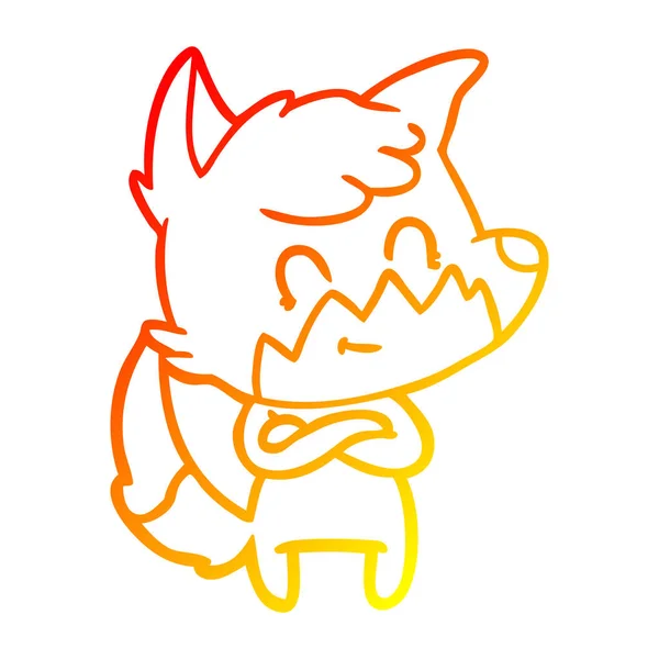 Warme kleurovergang lijntekening cartoon Happy Fox — Stockvector